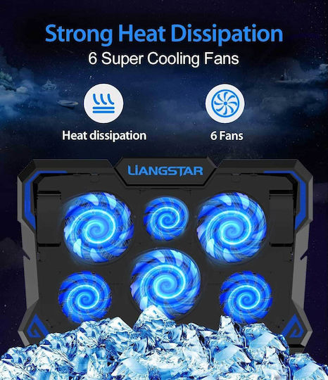 Liangstar ‎TSV9 Cooling Pad για Laptop έως 17" με 6 Ανεμιστήρες και Φωτισμό Γκρι