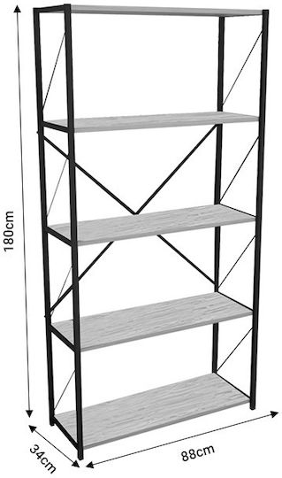 Bibliothek Tikilmo Schwarz 88x34x180cm