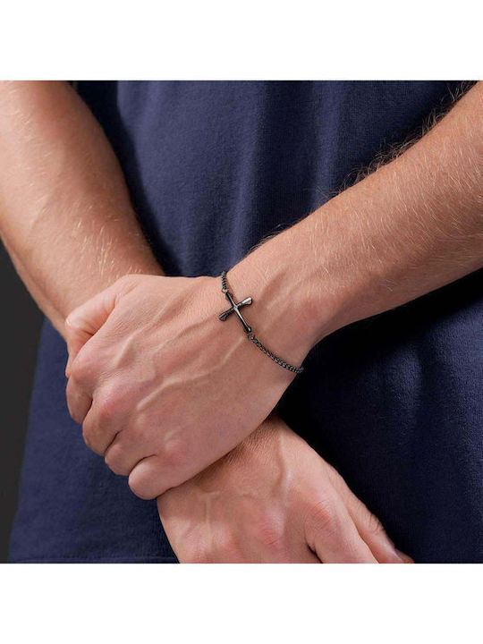 Police Bracelet with Cross design made of Steel