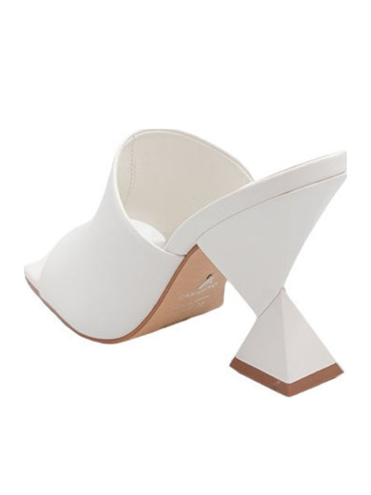 Leder Mules mit Chunky Hoch Absatz in Weiß Farbe