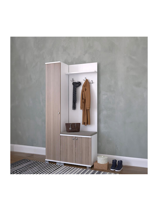 Wardo Hallway Furniture with Coat Rack / Shoe Cabinet / Wardrobe & Bench Walnut 90x33x177cm