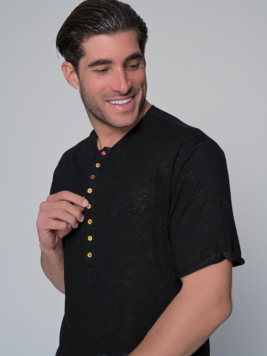 Ben Tailor Men's Short Sleeve Blouse with Buttons Black