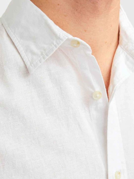 Jack & Jones Men's Shirt Long Sleeve Linen White