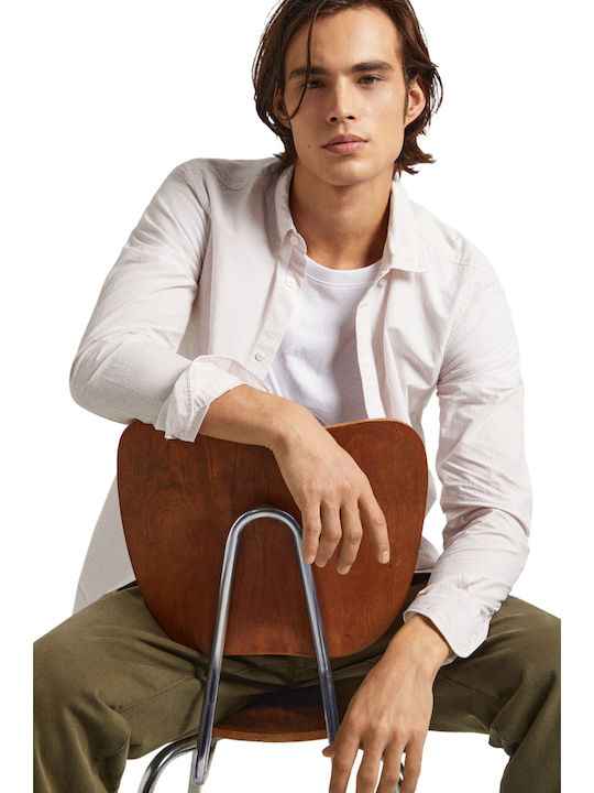 Long Sleeve Cotton Shirt in Narrow Fit White