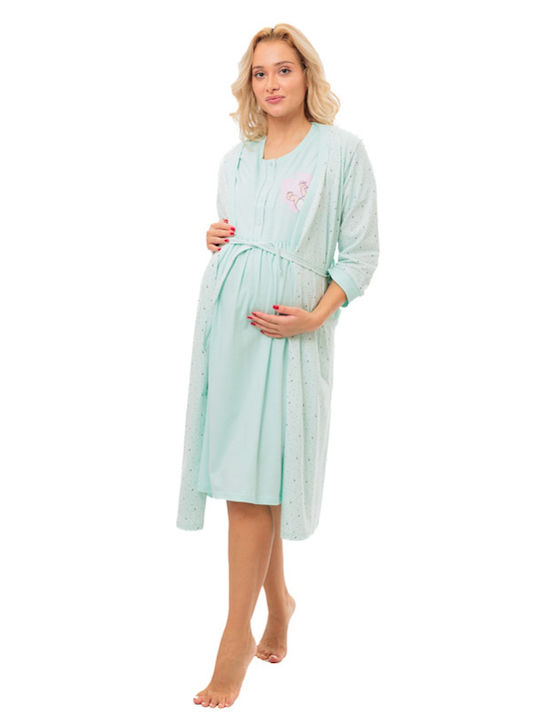 Angel's Secret Short Robe with Nightgown for Maternity Hospital & Breastfeeding Green 7387