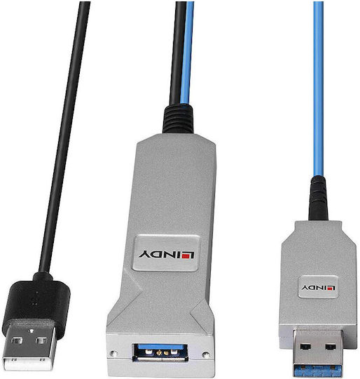 Lindy USB 2.0 Cablu USB-A - USB-A female / USB-A Albastru 30m 43345
