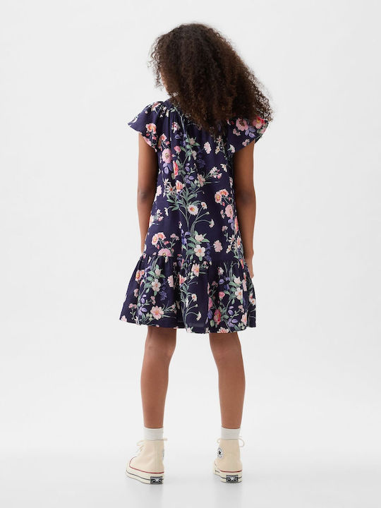 GAP Tiered Mädchen Kleid Blumen Kurzärmelig navy