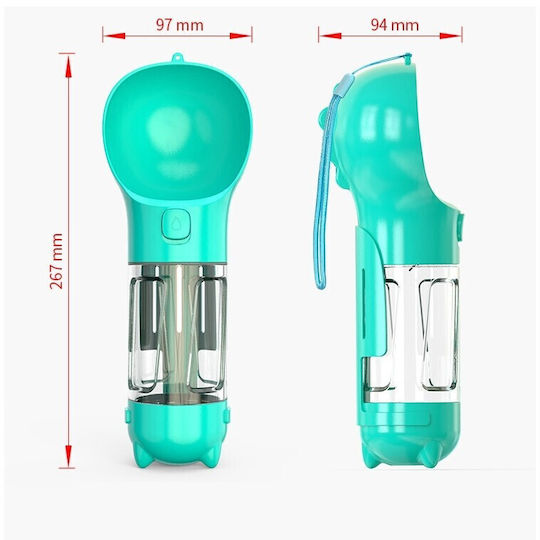 Plastic Sticlă Mâncare & Apă pentru Câine & Pisică 300ml 10.16cm în Culoare Turcoaz
