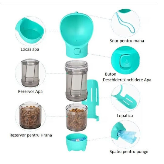 Plastic Sticlă Mâncare & Apă pentru Câine & Pisică 300ml 10.16cm în Culoare Turcoaz