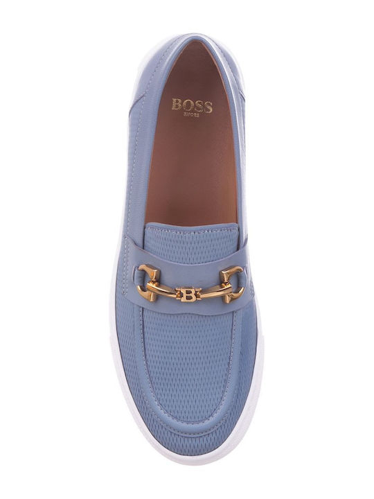 Leather Women's Loafers in Blue Color