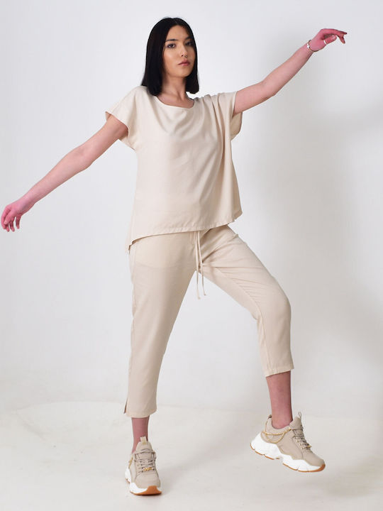 Women's Summer Blouse Short Sleeve Beige