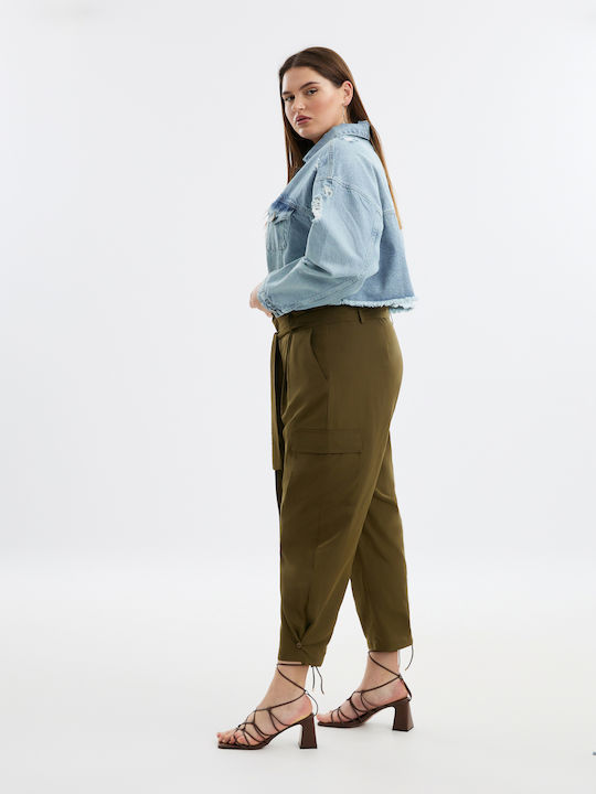 Mat Fashion Γυναικείο Υφασμάτινο Cargo Παντελόνι Χακί