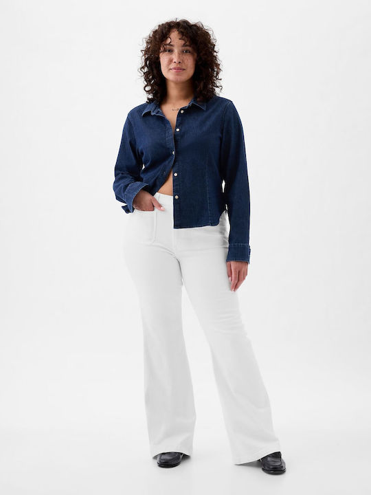 '70s Hoch tailliert Damenjeans Schlaghose in Schlanker Passform Weiß