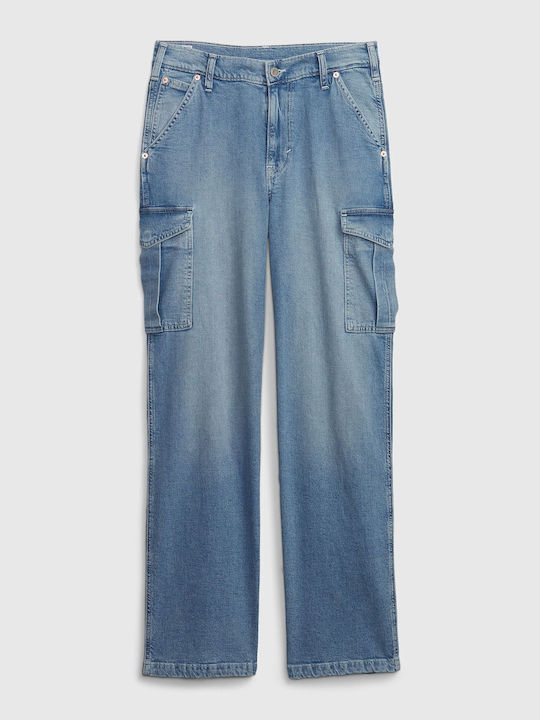 '90s Γυναικείο Υφασμάτινο Cargo Παντελόνι σε Loose Εφαρμογή Μπλε