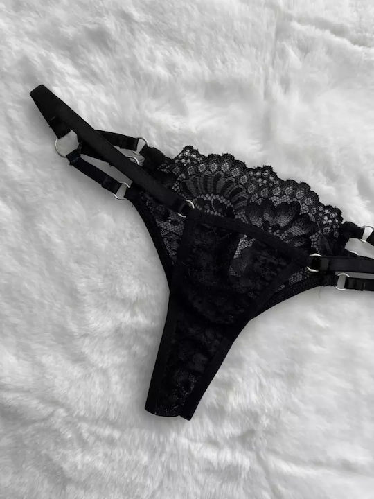 Women's String with Lace Black