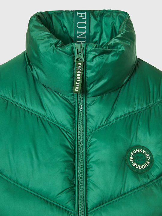 Funky Buddha Women's Short Puffer Jacket for Winter Green