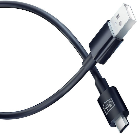 3MK Regular USB 2.0 to micro USB Cable Μαύρο 1.2m