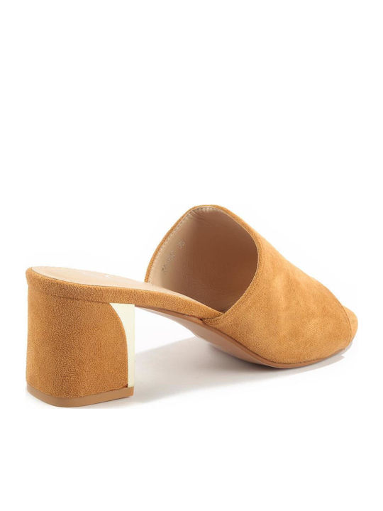 Suede Mules with Chunky Low Heel in Brown Color