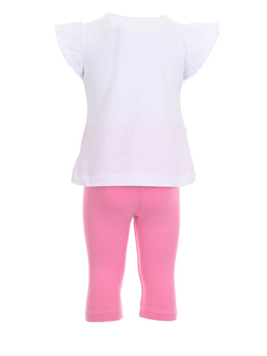 Nek Kids Wear Kids Set with Leggings Summer 2pcs White-fuchsia