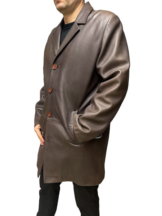 MARKOS LEATHER Men's Coat Καφέ Σκούρο