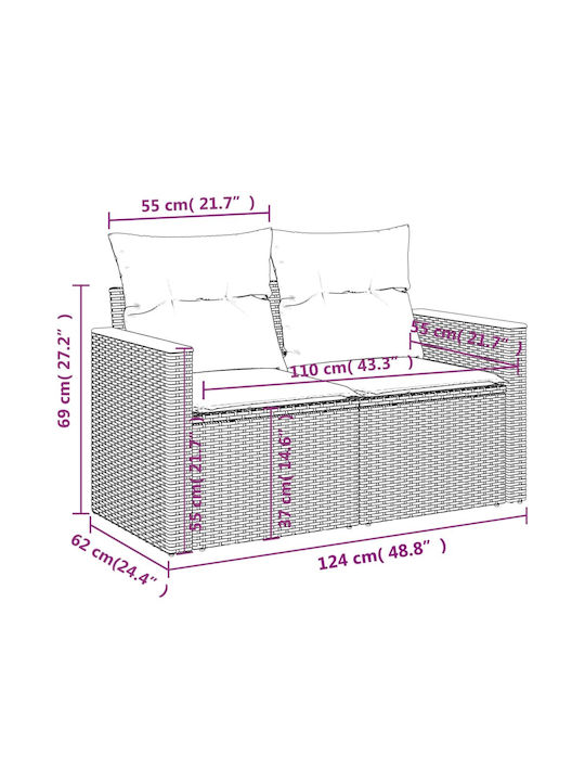 Canapea Cu Patru Locuri De Exterior Din Rattan Cu Perne 55x55x69cm