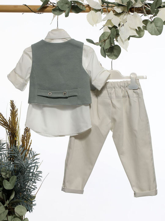 Mi Chiamo Baptism Suit with Vest for Boy Green A4650-PP