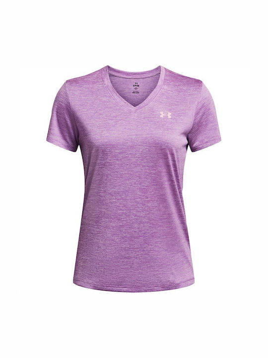Under Armour Twist Women's Athletic Blouse Short Sleeve with V Neckline Provence Purple