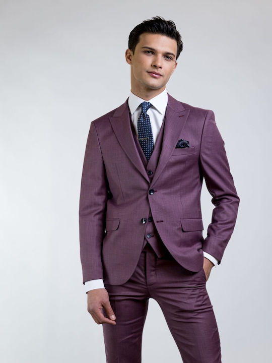 Men's Suit with Vest Magenta