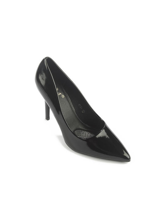 Fshoes Patent Leather Pointed Toe Stiletto Black High Heels