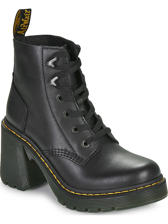 Leather Women's Ankle Boots with High Heel Black