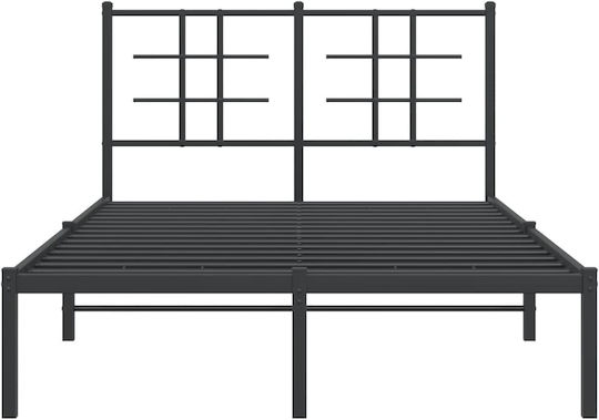 Pat Semi-dublu Metalic Negru cu Plăci pentru Saltea 120x200cm