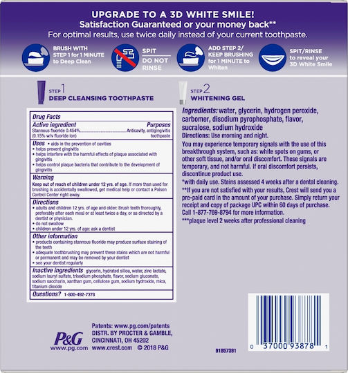 Set 2x Toothpaste, Crest, Brilliance, 2 Step Teeth Whitening System, 178gr