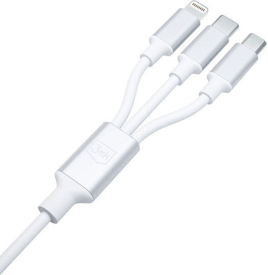 3MK Плетена USB към Lightning / Type-C / micro USB Кабел 3Спецификация Бял 1.5м