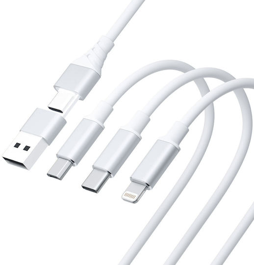 3MK Плетена USB към Lightning / Type-C / micro USB Кабел 3Спецификация Бял 1.5м