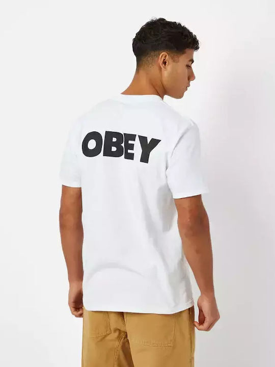 Obey T-shirt Bărbătesc cu Mânecă Scurtă Alb