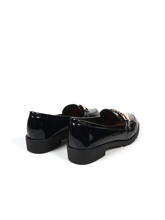 M&M Patent Leather Women's Moccasins in Black Color