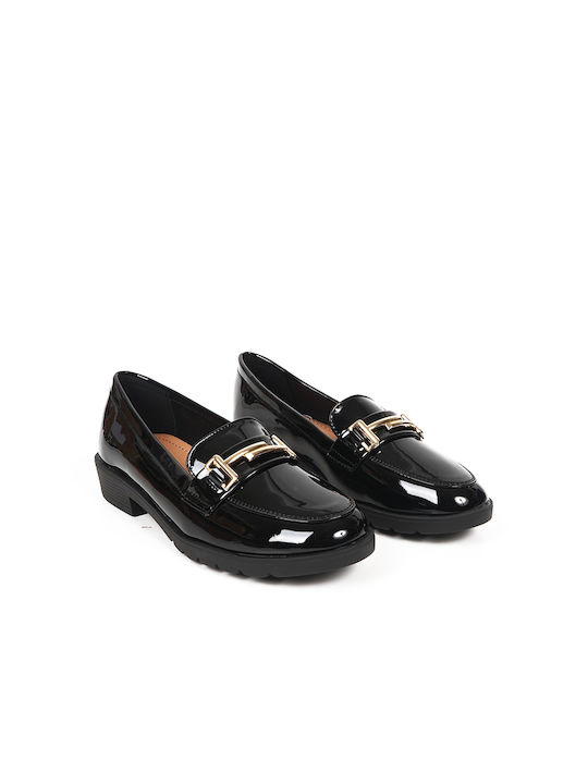 M&M Patent Leather Women's Moccasins in Black Color