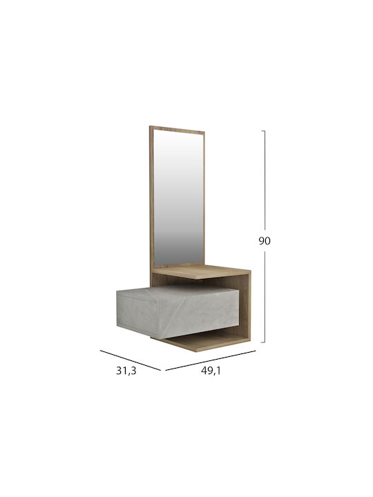 Meara Hallway Furniture with Mirror Melamine Natural-Grey 49.1x31.3x90cm