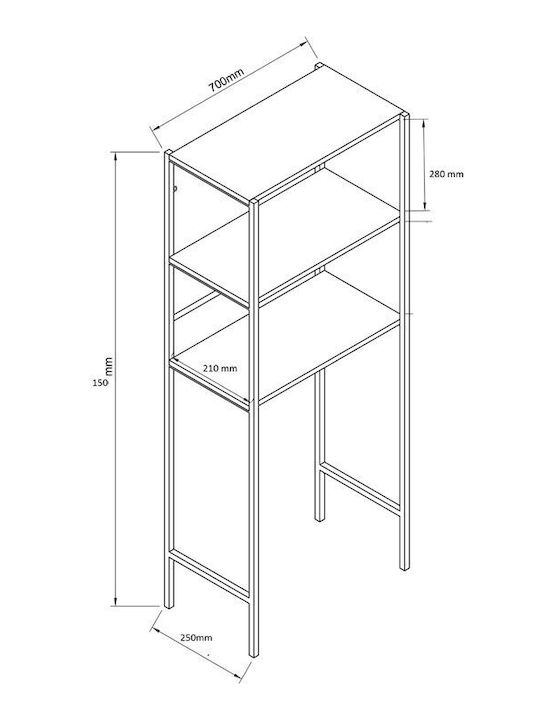 Pakketo Zermin Стенен Рафт за баня Метален 70x25x150см Черна