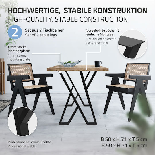 ML-Design Metallic Furniture Leg Suitable for Table / Coffee Table / Office 50x71x71cm Black