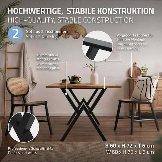ML-Design ML-Design Metallisches Möbelbein Für Tisch Beistelltisch Büro 60x72cm Schwarze