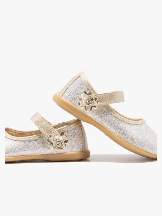 Kids Leather Ballerinas with Hoop & Loop Closure Gold