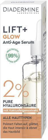 Diadermine Lift+ Glow Serum Anti-îmbătrânire Pentru Față Cu Acid Hialuronic Pentru Strălucire 30ml