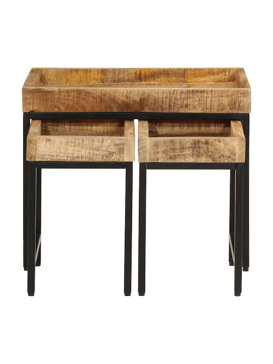 Rectangular Zigon Set Made of Solid Mango Wood 3 Pieces M50xW35xH40cm