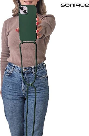 Sonique Umschlag Rückseite Silikon 0.5mm mit Band Grün (iPhone 15)