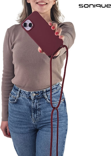 Sonique Back Cover Silicone 0.5mm with Strap Burgundy (iPhone 15)