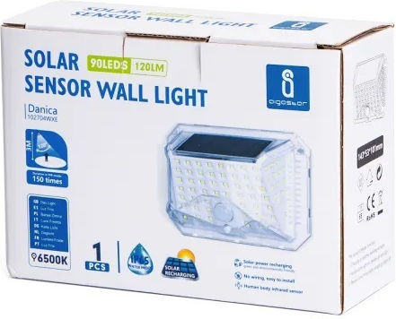 Aigostar Wall Mounted Solar Light with Cold White Light 6500K