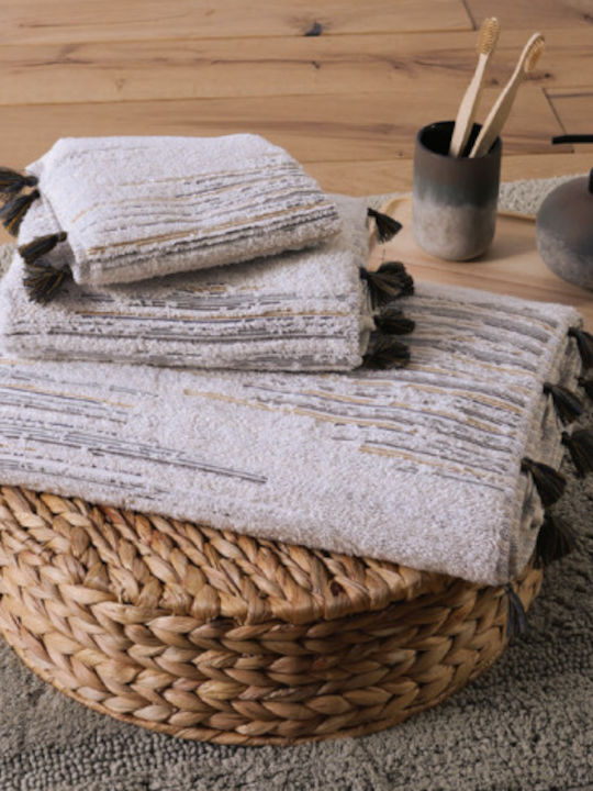 Nef-Nef Homeware Hand Towel Premium 30x50cm. Ecru/Green Weight 550gr/m²