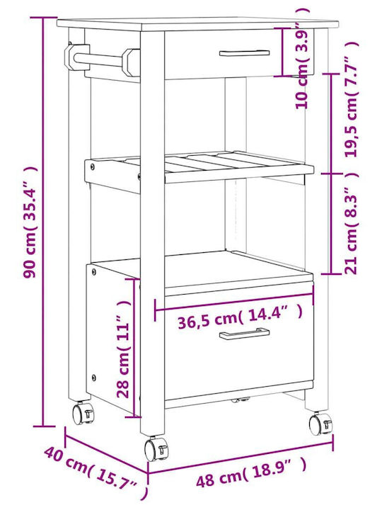 vidaXL Raft Bucătărie Lemn Capacitate 4 Gri 48x40x90cm