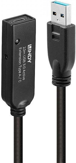 Lindy USB 3.0 Кабел USB-A мъжки - USB-C женски Черен 10м